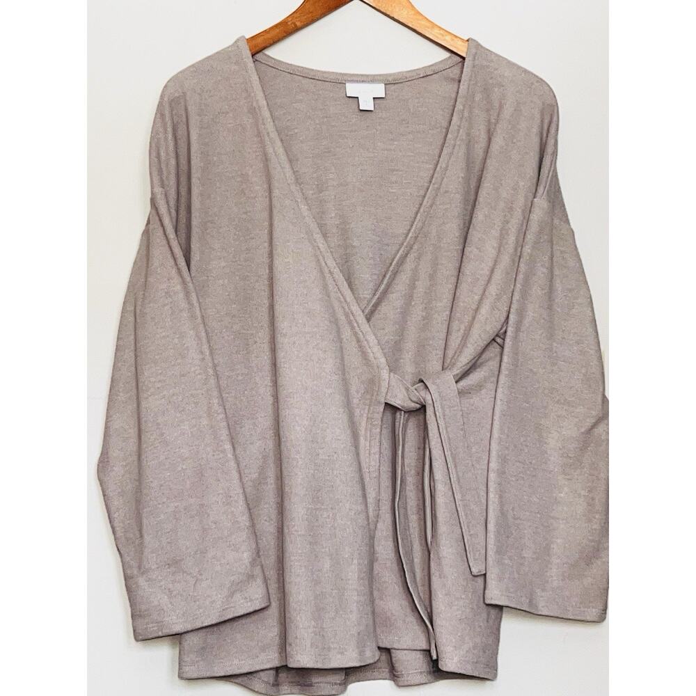 J JILL PURE TAUPE BEIGE WRAP CARDIGAN SWEATER PETITEs SIZE M / MEDIUM